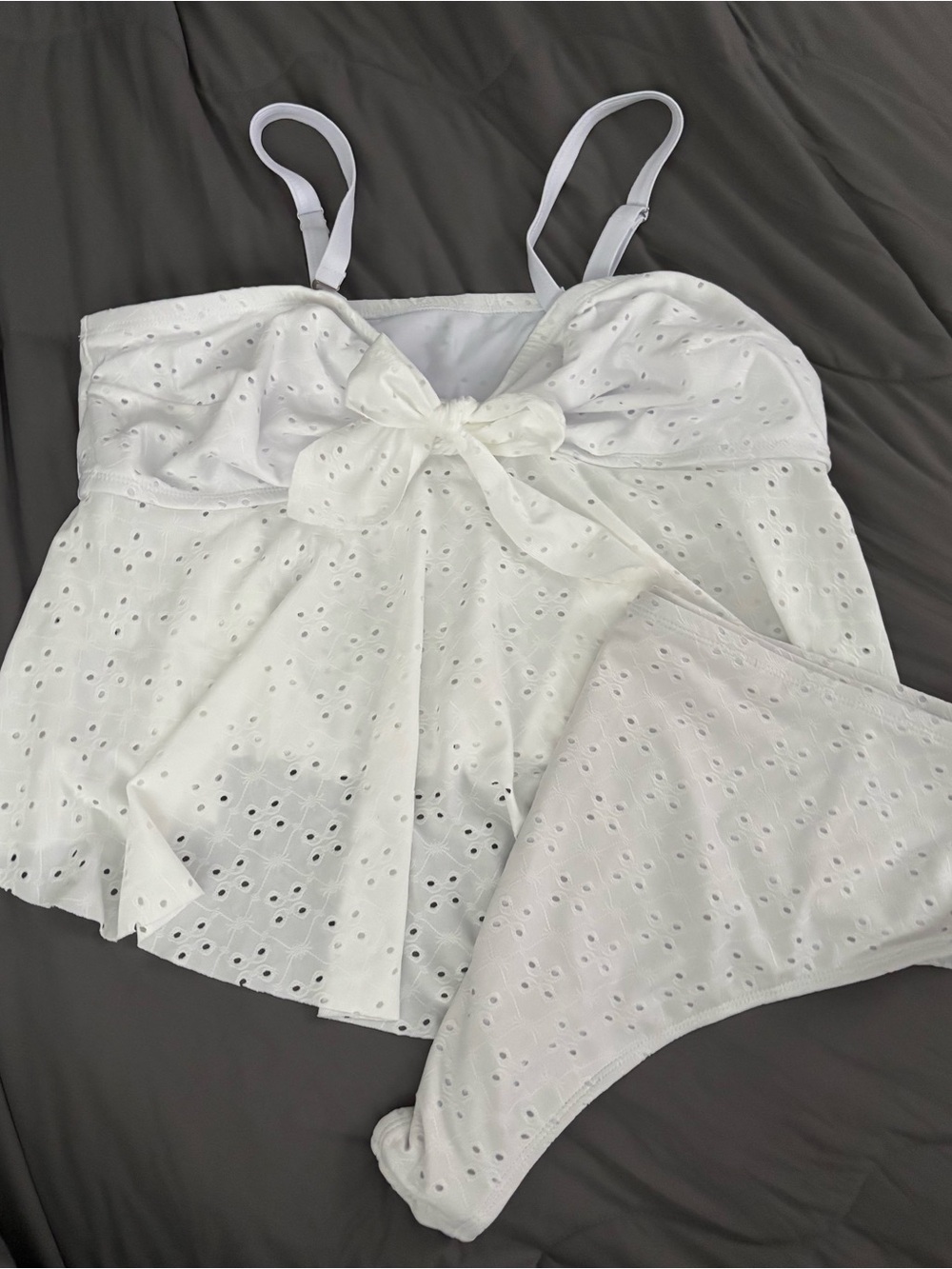 SHEIN White Eyelet Chemise with Bow Detail